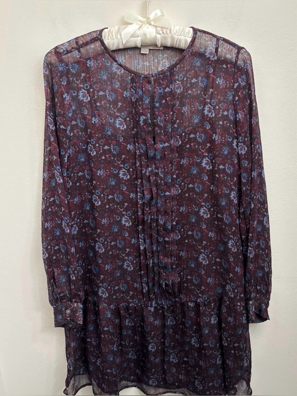LOFT Pleated Floral Mini Dress in Plum and Dusty Blue